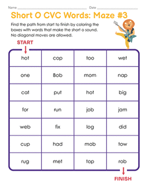 Short O CVC Words: Maze #3