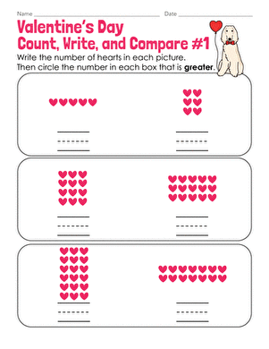 Valentine's Day Count, Write, and Compare #1