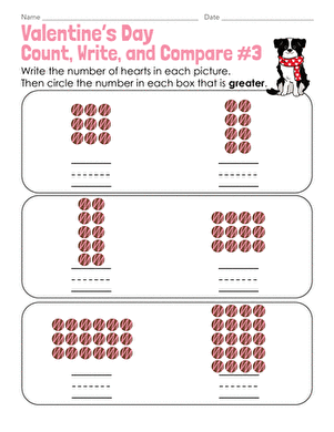 Valentine's Day Count, Write, and Compare #3
