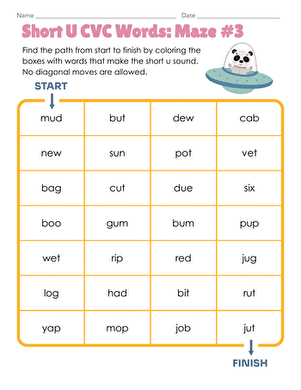 Short U CVC Words: Maze #3