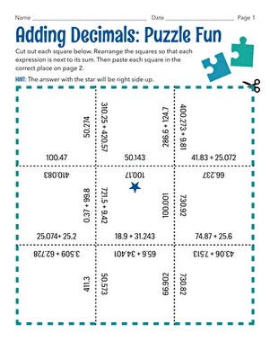Adding Decimals: Puzzle Fun