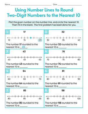 Using Number Lines to Round Numbers to the Nearest 10 | Worksheet ...