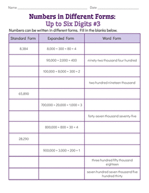 Numbers in Different Forms: Up to Six Digits #3