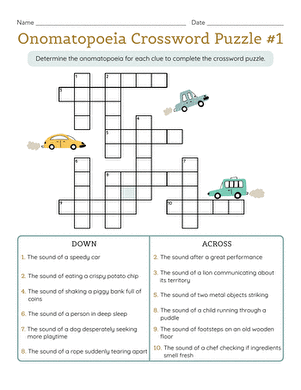 Onomatopoeia Crossword Puzzle #1