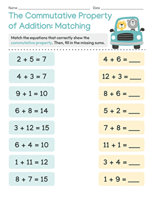 The Commutative Property of Addition: Matching