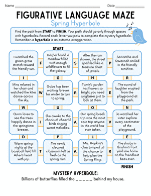 Figurative Language Maze: Spring Hyperbole