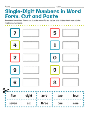 Single-Digit Numbers in Word Form: Cut and Paste