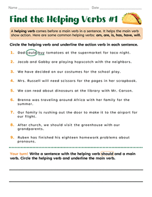 Find the Helping Verbs #1