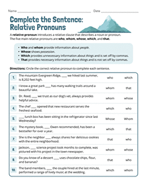Complete the Sentence: Relative Pronouns