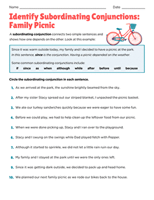 Identify Subordinating Conjunctions: Family Picnic