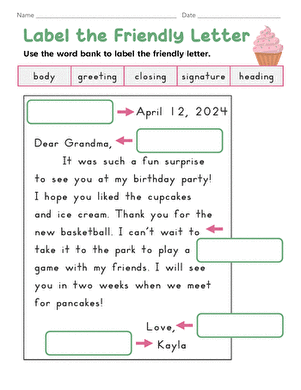 Label the Friendly Letter