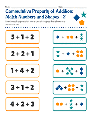 Commutative Property of Addition: Match Numbers to Shapes #2