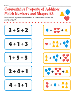 Commutative Property of Addition: Match Numbers and Shapes #3