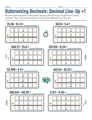 Subtracting Decimals: Decimal Line-Up #1