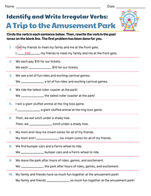 Identify and Write Irregular Verbs: A Trip to the Amusement Park