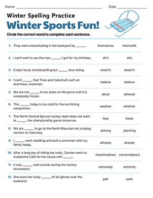 Winter Spelling Practice: Winter Sports Fun!