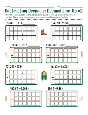 Subtracting Decimals: Decimal Line-Up #2 large image