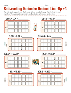 Subtracting Decimals: Decimal Line-Up #3