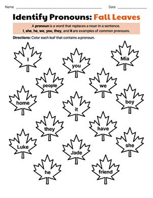 Identify Pronouns: Fall Leaves