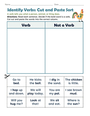 Identify Verbs: Cut and Paste Sort
