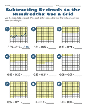Subtracting Decimals to the Hundredths: Use a Grid
