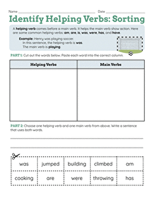 Identify Helping Verbs: Sorting