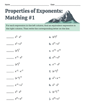 Properties of Exponents: Matching #1