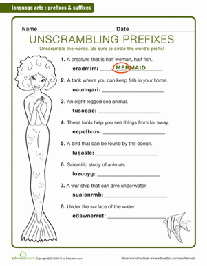 under the sea prefixes worksheet education com
