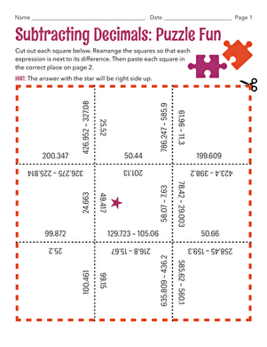 Subtracting Decimals: Puzzle Fun