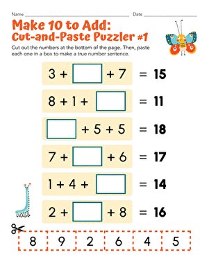 Make 10 to Add: Cut-and-Paste Puzzler #1
