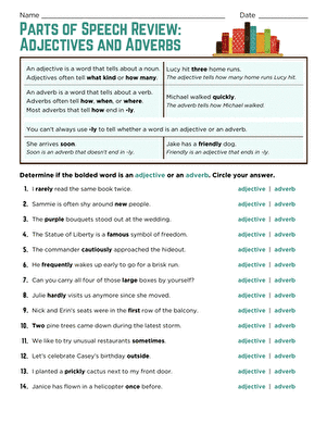 Parts of Speech Review: Adjectives and Adverbs