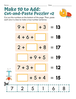 Make 10 to Add: Cut-and-Paste Puzzler #2