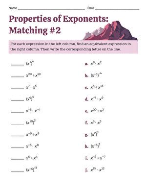 Properties of Exponents: Matching #2