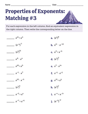 Properties of Exponents: Matching #3