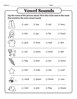 Phonics Practice Test: Vowel Sounds