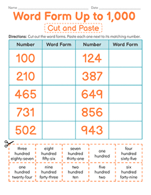 Word Form Up to 1,000: Cut and Paste