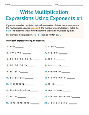 Write Multiplication Expressions Using Exponents #1