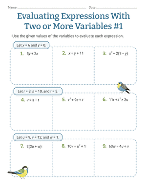 Evaluating Expressions With Two or More Variables #1