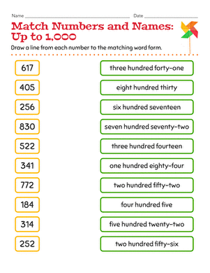 Match Numbers and Names: Up to 1,000