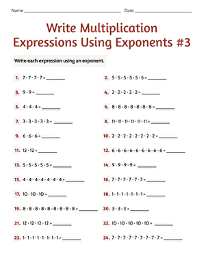 Write Multiplication Expressions Using Exponents #3