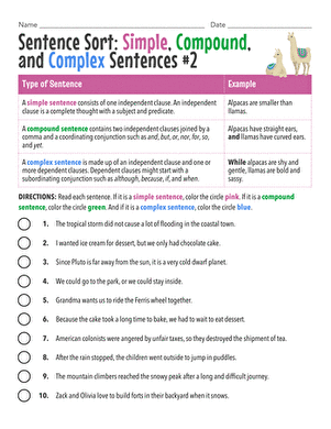 Sentence Sort: Simple, Compound, and Complex Sentences #2