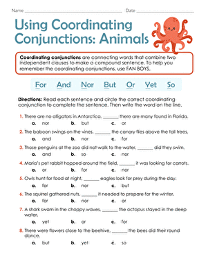 Using Coordinating Conjunctions: Animals