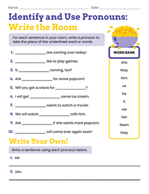 Identify and Use Pronouns: Write the Room
