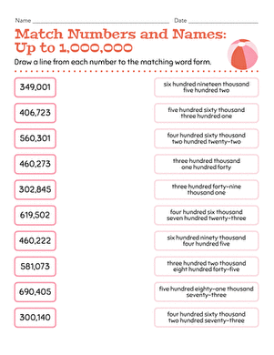Match Numbers and Names: Up to 1,000,000