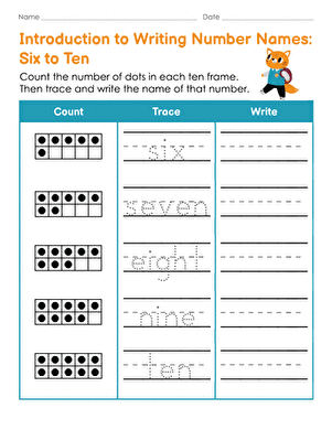 Introduction to Writing Number Names: Six to Ten