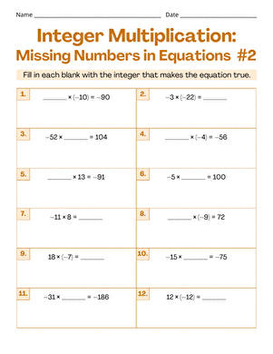 Integer Multiplication: Missing Numbers in Equations #2