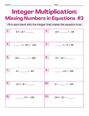 Integer Multiplication: Missing Numbers in Equations #3