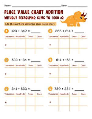 Place Value Chart Addition Without Regrouping: Sums to 1,000 #2