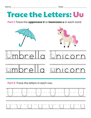 Trace the Letters: Uu