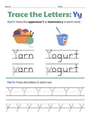 Trace the Letters: Yy